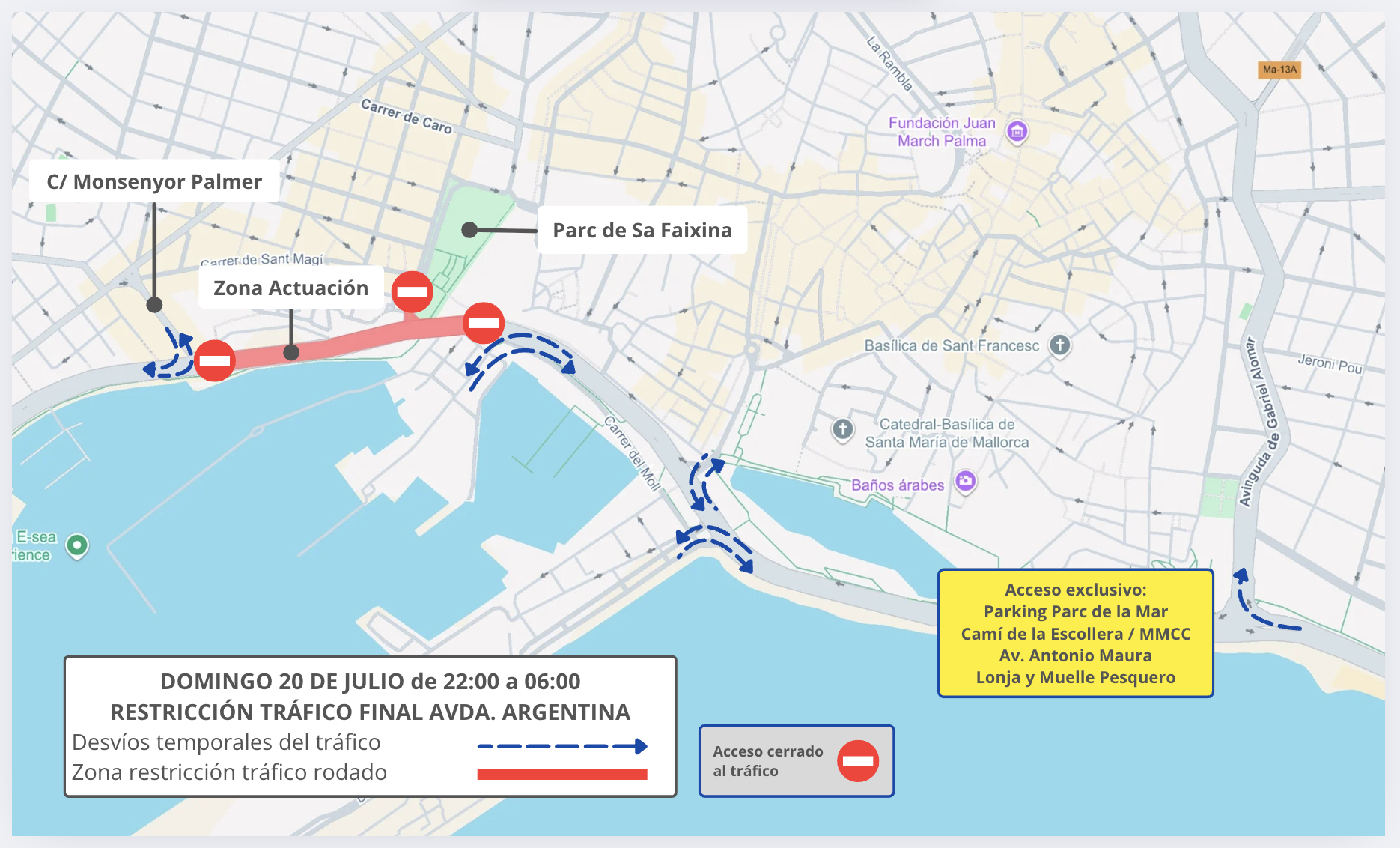 Mapa asfaltado domingo 20 de julio - Restricciones Muelle