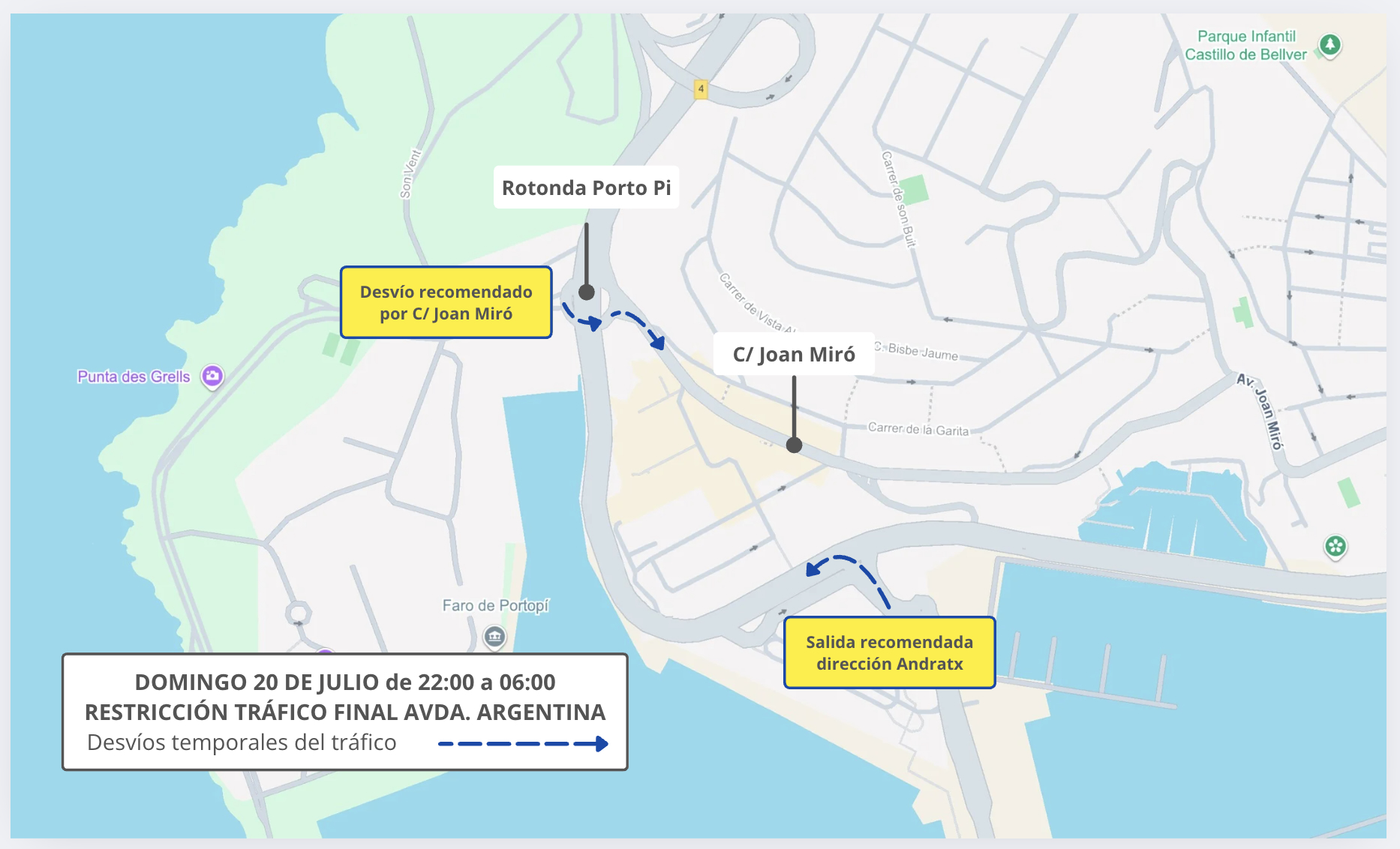 Mapa asfaltado domingo 20 de julio - Restricciones Porto Pi