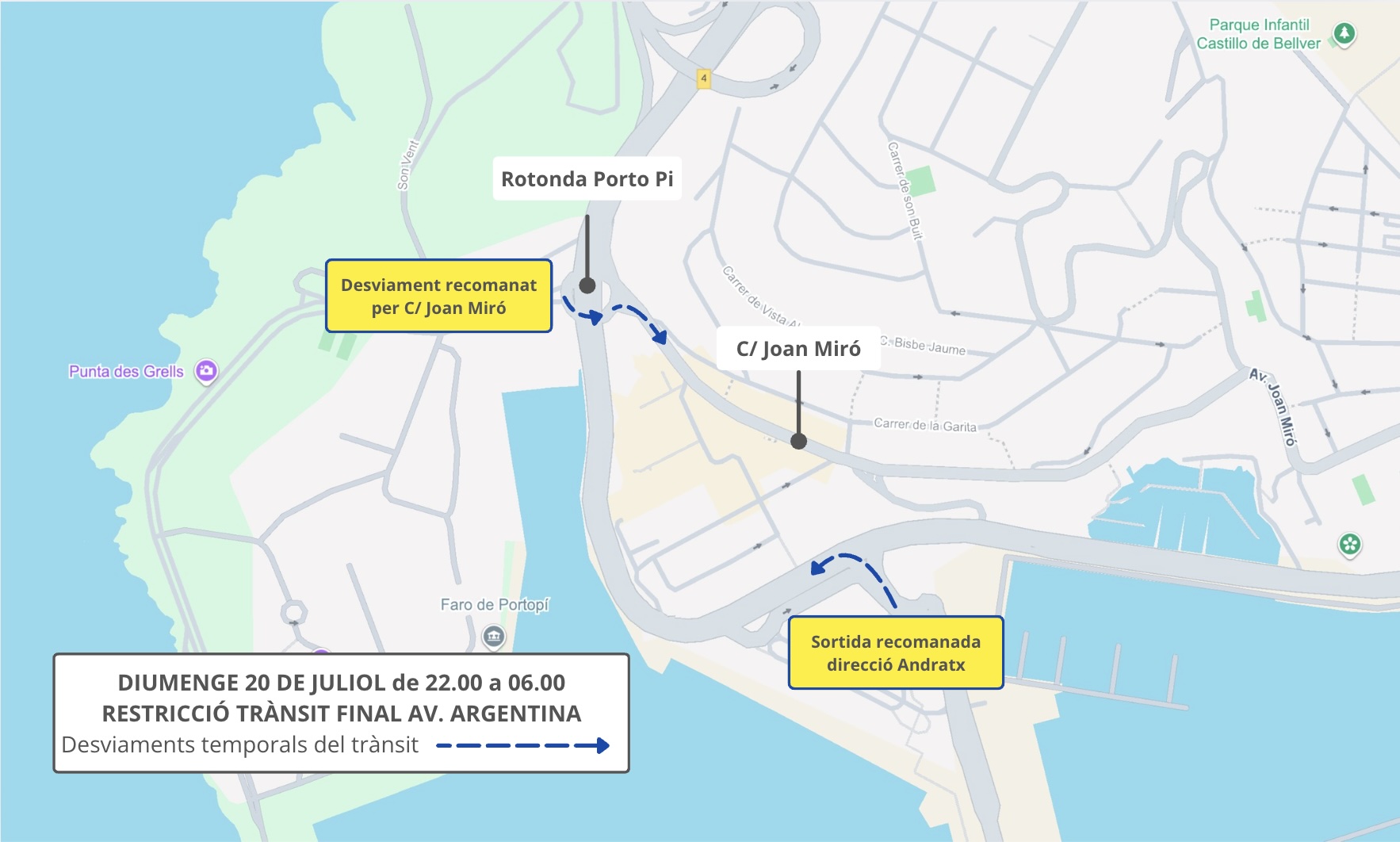 Mapa asfaltat diumenge 20 juliol Porto Pi